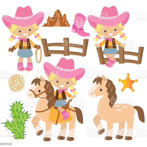 Ilustración De Ilustración De Dibujos Animados Vectoriales Cowgirl Y Más Vectores Libres De