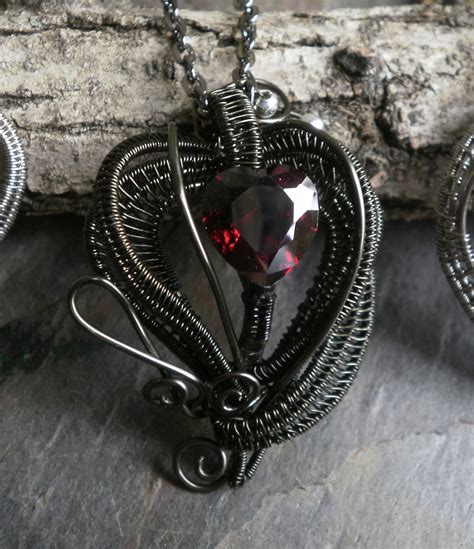 Gothic Dark Heart Pendant With Blood Red Cubic Zirconia