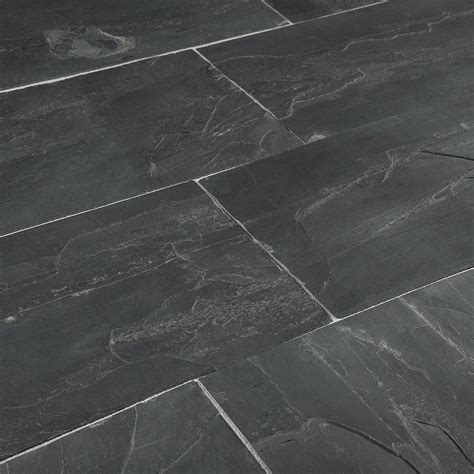 Matching gray floors with walls. Roterra Slate Tiles - Carbon Series | Slate tile, Tiles, Black slate tiles