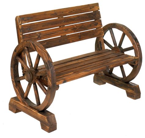 Make it using reclaimed wood slats that you can paint or distress. Wagon Wheel Garden Bench - Rustic - Outdoor Benches - by Koolekoo