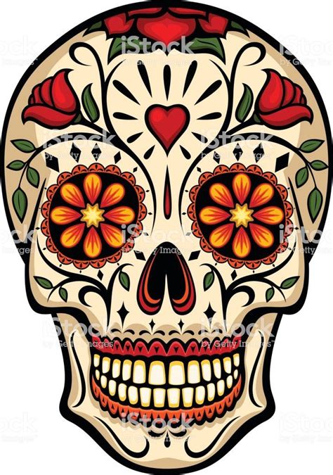 Vector Illustration Of An Ornately Decorated Day Of The Dead Sugar Sugar Skull Drawing
