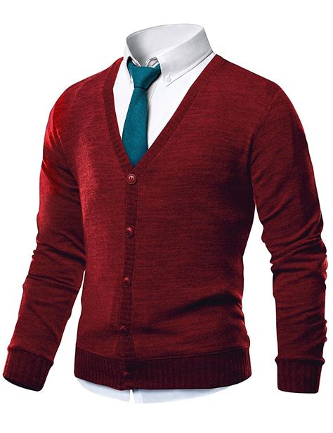 Mens Slim Fit V Neck Button Up Cardigan Sweater Ns1088 Red