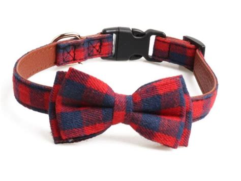 Red And Blue Chequered Luxury Bow Tie Dog Collar All Dog Collars Bow