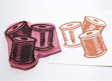 Spools Of Thread Hand Carved Rubber Stamp Spool By Peartreepapers 5