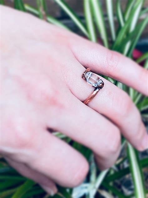 unique engagement ring raw herkimer diamond wedding ring etsy