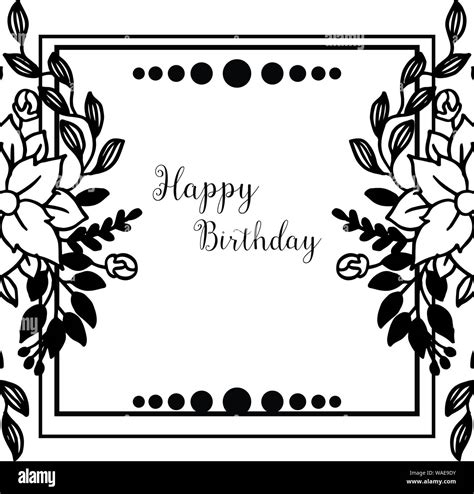 Ornate Silhouette Of Flower Frame Design Cute Card Happy Birthday