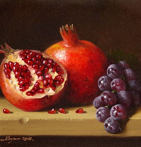 Kitchen Art Still Life Fruits Pomegranate Original Oil Painting