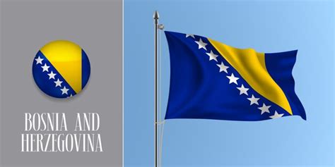 Bosnia Y Herzegovina Ondeando La Bandera En El Asta De La Bandera Y La