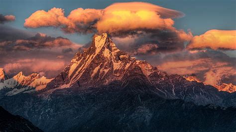 Hd Wallpaper Hills Clouds Sky Snow Nepal Snowy Peak Himalayas