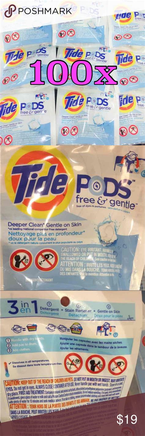 Tide pods are dissolvable capsules containing the appropriate amount of tide detergent, stain remover, and brightener for a load of laundry. 100x Tide pods detergent 3 in 1 stain remover • Will also ...