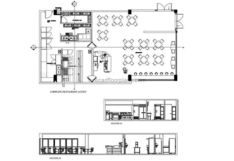 Complete Bar And Restaurant Autocad Plan Free Cad Floor Plans