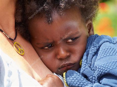 Adorable Black Sad Baby Crying — Stock Photo © Ronyzmbow