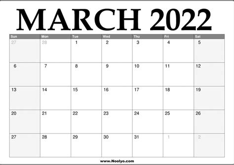 2022 March Calendar Printable Download Free Calendars