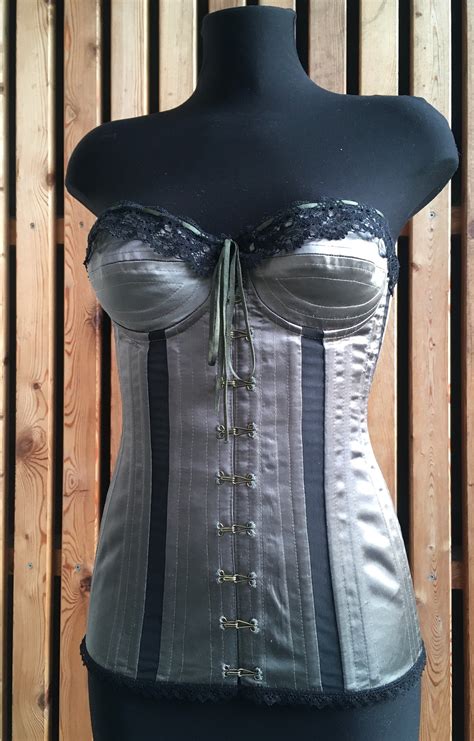 Overbust Underwire Corset Bustier In Olive Grey With Black Etsy India