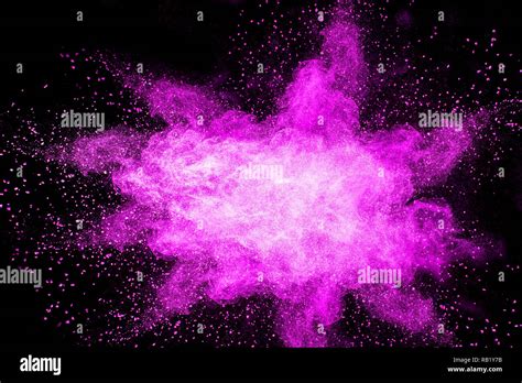Pink Powder Explosion On Black Background Pink Dust Splash Cloud On