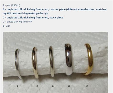 They look very similar, yet they are different materials. 14k or 18k white gold for the wedding band??