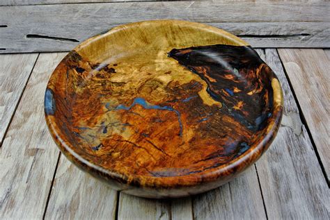 Silver Maple Burl And Blue Resin Bowl Wooden Centerpiece Bowl Rustic