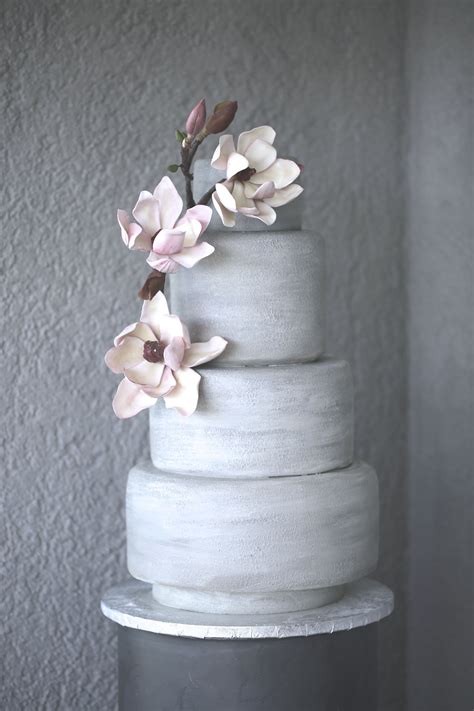 Light Gray Wedding Cake With Pink Sugar Flowers Melcakesch Wedding