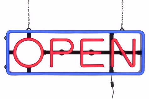 Open Led Sign With Hanging Chain Vertical Or Horizontal Red And Blue