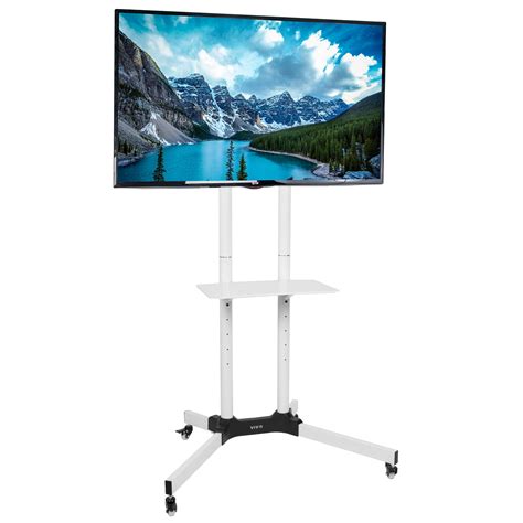 vivo white mobile tv cart for 32 to 65 lcd led plasma flat panel screens rolling tv stand