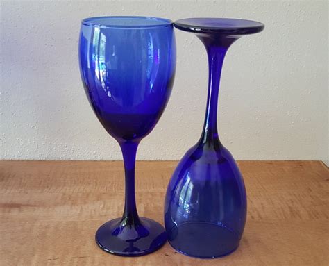 Vintage Cobalt Blue Wine Glasses Set Of 6 Etsy