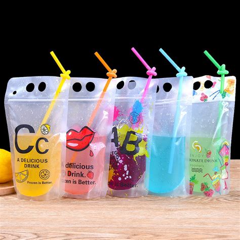 100pcs Matt Colorful Hand Held Drink Bag Plastic Ziplock Juice Bag Self Stand Drink Pouches