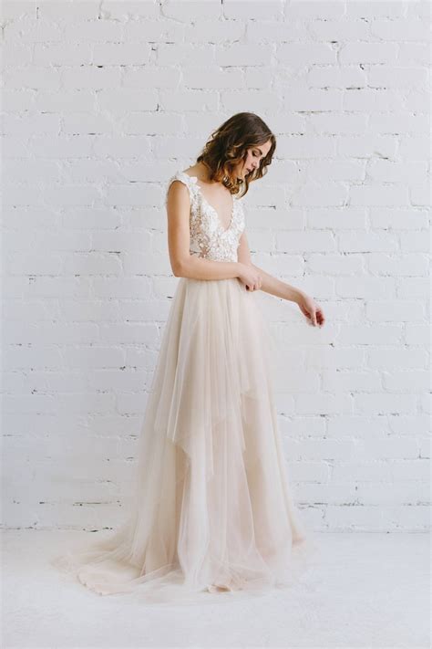 Lace Wedding Dress Nude Wedding Gown 3D Wedding Dress With Petagadget