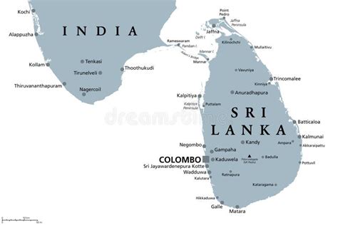 Sri Lanka And Part Of Southern India Gray Political Map Stock Vector