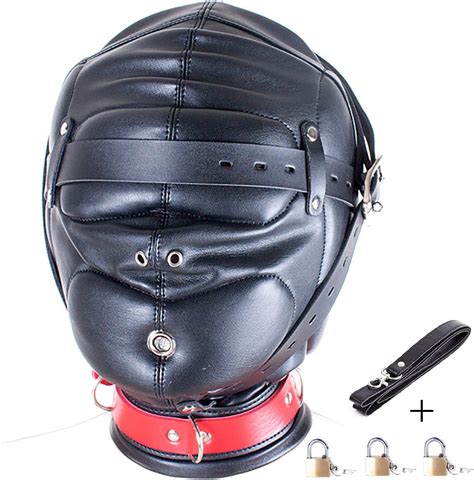 5 Off Leather Bondage Gimp Mask Hood Black Blindfold Breath Full Face