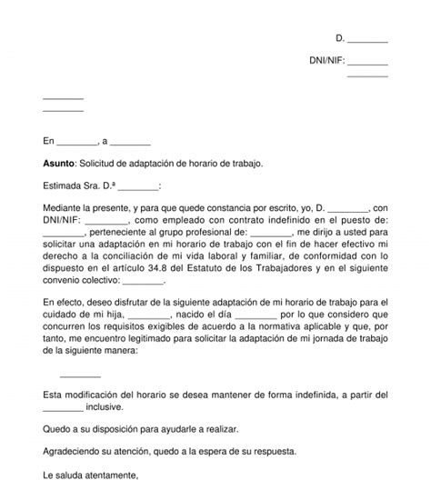 Carta De Solicitud De Cambio O Flexibilidad Horaria