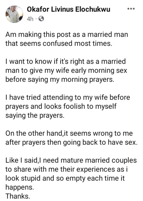 i want to know if it s right to give my wife early morning sex before saying my morning prayers