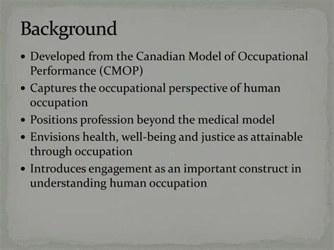 Ppt The Canadian Model Of Occupational Performance And Engagement