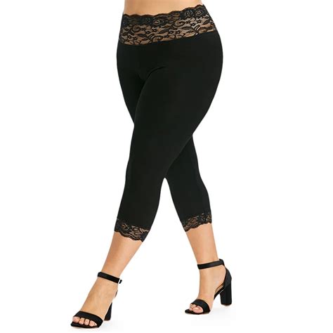 Wipalo Plus Size 5xl Women Summer Sexy Fitness Legging Lace Trim Capri