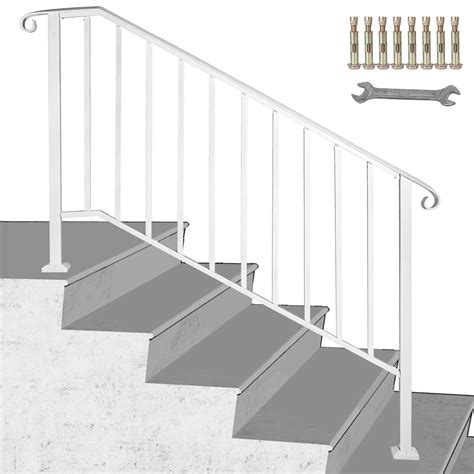 Iron Handrail Fits 3 Or 4 Steps Stair Rail Hand Railing Black Paver
