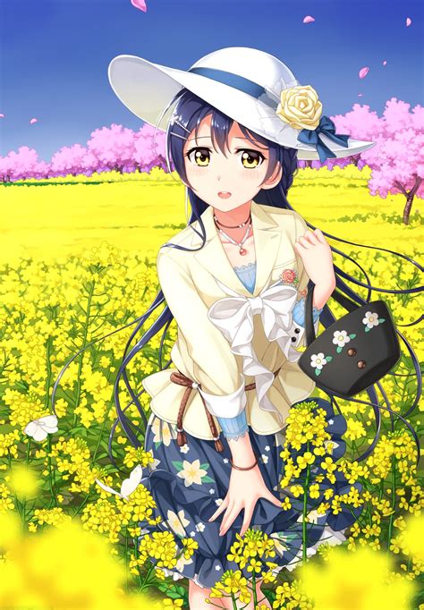 Wallpaper Love Live Anime Girls Sonoda Umi Field Flowers Outdoors Hat 1250x1800