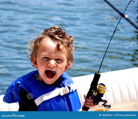 Toddler Boy Fishing On A Boat Stock Photo Image Of Curls Gear 14628944