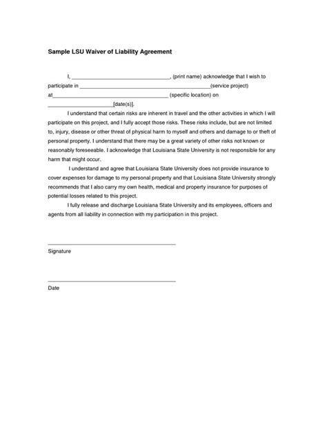 It is typically an area near a military hospital or clinic. Waiver Of Liability Sample - Free Printable Documents ...