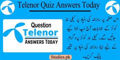 Telenor Quiz Answers Today 20 Oct 2023 Telenor App Quiz