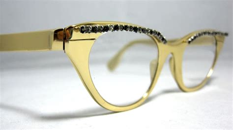 vintage 50s tura eyeglass frames gold with rhinestones etsy vintage glasses frames cat eye