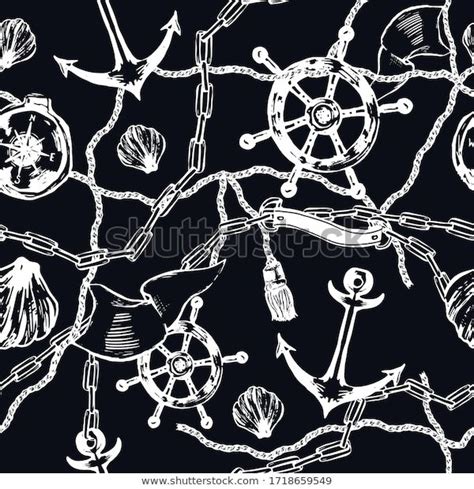 Hand Drawn Vector Pattern Anchors Compass Stock Vector Royalty Free Free Vector