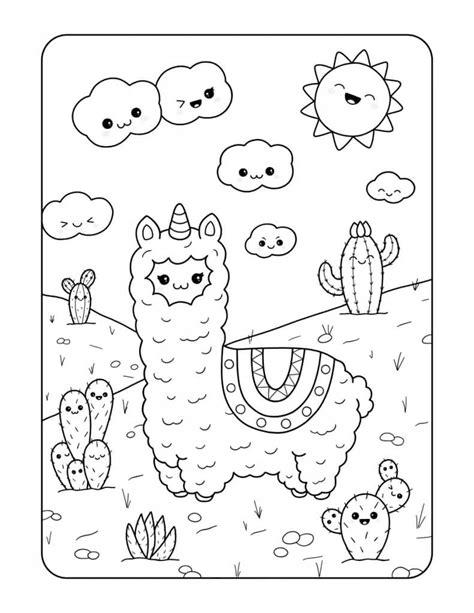 Kawaii Llamas Y Cactus Para Colorear Imprimir E Dibujar Coloringonlycom
