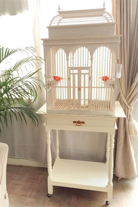 Vintage White Wood Birdcage Sweet Home For My Couple Red Canaries