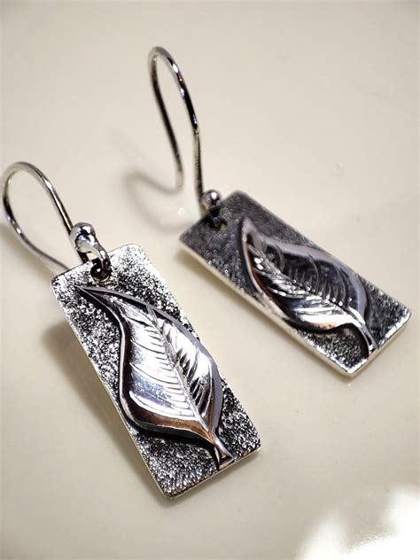 Sterling Silver Rectangular Leaf Drop Earrings