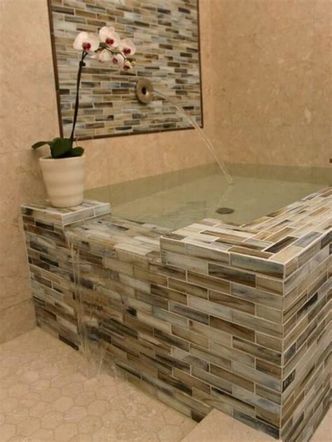 Oversized spa bathtub using natural stone mosaic tiles. 17 best Roman Tub remodel images on Pinterest | Bathroom ...