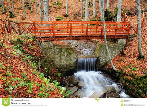 Wooden Bridge Over The Stream Stock Photo Image Of Waterfall Stream