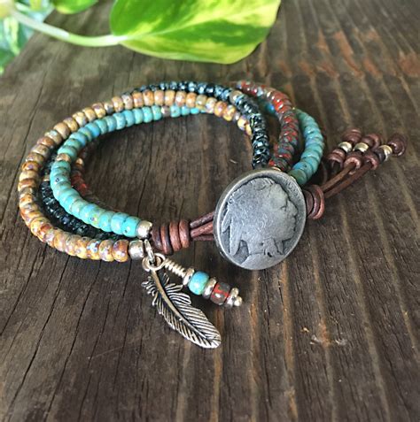 Beaded Wrap Bracelets For Women Native American Style Leather Etsy