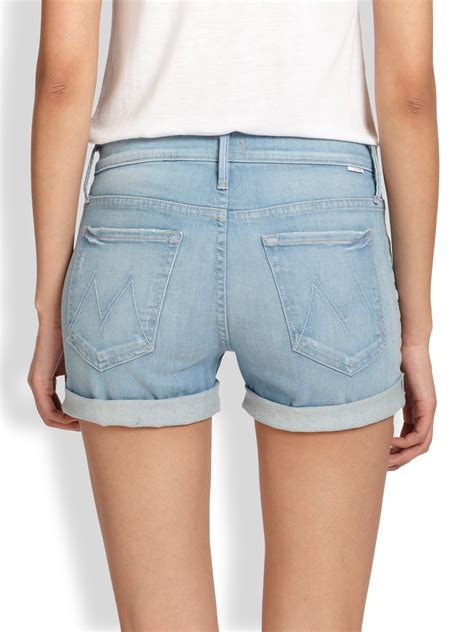 Lyst Mother Dropout Cuffed Denim Shorts In Blue