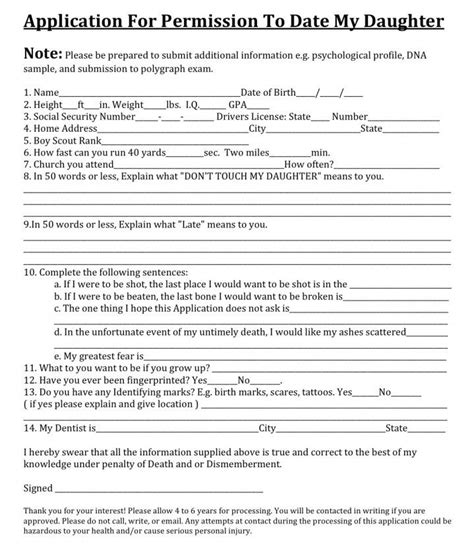 We don't take any commission. Application For Permission To Date My Daughter... | The ...