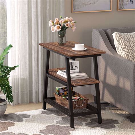 Furniture Tables Industrial Nightstand 3 Tier End Table With Metal Pipe