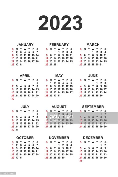Calendar For 2023 Week Starts On Sunday Simple Vector Template High Res
